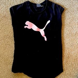 Kids size L (12-14) sleeveless, black puma shirt, with glittery pink puma